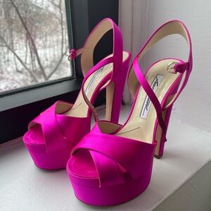 Brian Atwood Pink Satin Platform Sandals